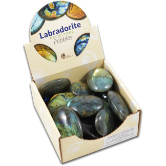 Labradorite palmstone pebbles display box