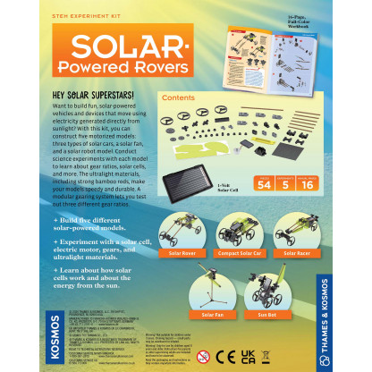 550030 1 1 Solar Powered Rovers is a science kit that harnesses the sun’s energy to do some pretty astonishing things! Construct 5 different solar powered models.