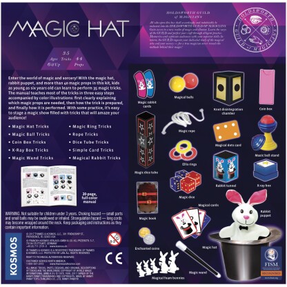 680282 magichat boxback scaled 1 With the <strong>magic hat</strong> and rabbit puppet, as well as more than 40 other magic props, kids as young as six years old can learn and perform 35 magic tricks.