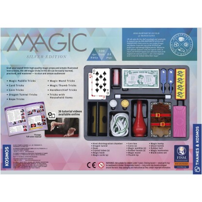 698225 magicsilver boxback scaled 1 Master the magical arts! With this extensive collection of magic props, you can easily learn, practice, and perform 100 incredible magic tricks and illusions to astonish spectators.​​​​​​​