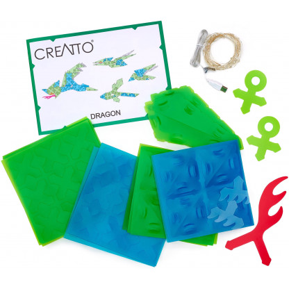 888008 2 Creatto Soaring Dragon and flying friends craft kit provides the inspiration to create a model of a dragon, a flying dinosaur, a parakeet or a dragonfly.