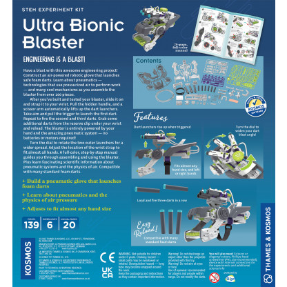 620502 1 Ultra Bionic Blaster is an ingenious way of learning  engineering.  Construct an air-powered robotic glove that launches safe foam darts.