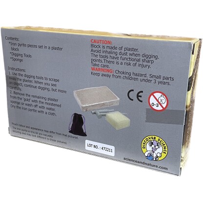 5041 1 Gold Miners Excavation kit involves excavating a gypsum block to discover 4 pieces of genuine iron pyrite. Also known as "Fool's Gold"