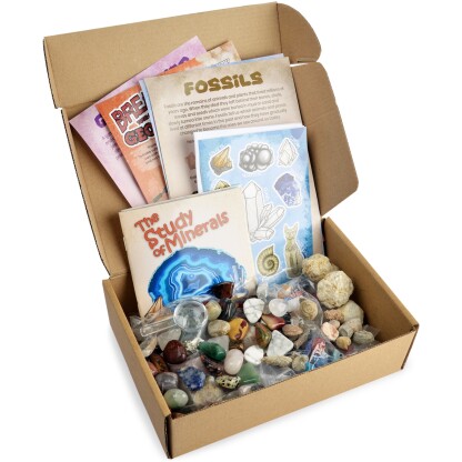 3250 2 Fossil and Mineral Discovery Box contains a wealth of treasures and fossils for the intrepid explorer to enjoy.