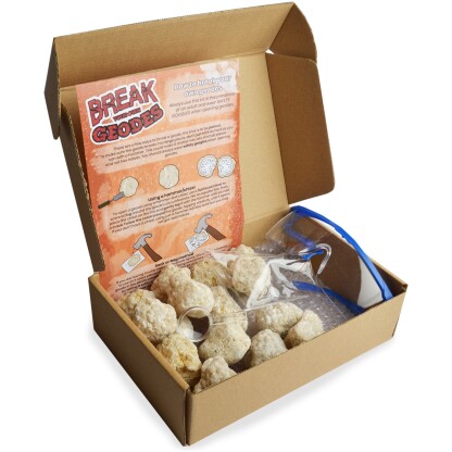 3251 2 Break Your Own Geodes kit contains at least 15 quality geodes to break open and inspect.