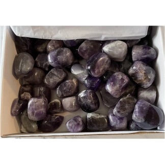 Amethyst tumbled gemstones white box