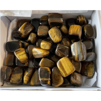 Tiger Eye tumbled gemstones white box