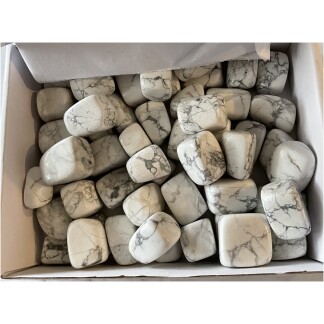 White Howlite tumbled gemstones white box