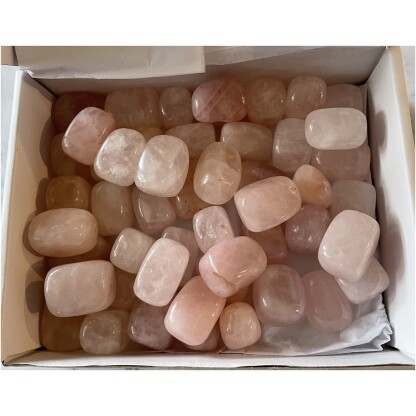 Rose Quartz tumbled gemstones white box