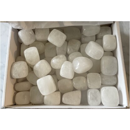 Milky Quartz tumbled gemstones white box