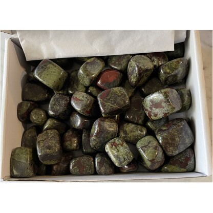 Bloodstone tumbled gemstones white box