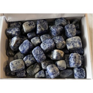 Sodalite tumbled gemstones white box