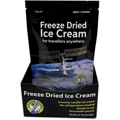 2155 5 scaled Freeze Dried Ice Cream is an Australian made equivalent of the famous 'Astronaut Ice Cream'. Available in packs of 50 or packs of 10.